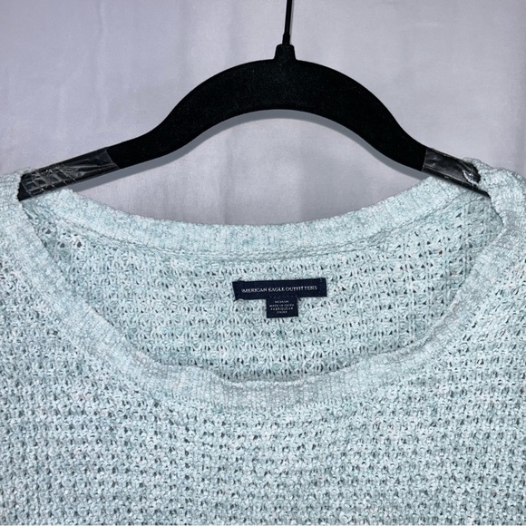 American Eagle Sweater Waffle Knit Distressed Long Sleeve Crewneck Pullover Top - Picture 4 of 11